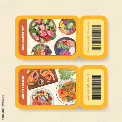 Voucher template with healthy food concept,watercolor style