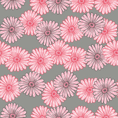 Fotobehang Grijs patronen Roze zonnebloemen op grijze achtergrond  © Purple_Lamp