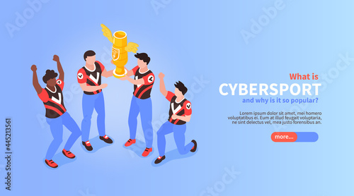 Cybersport Isometric Sport Championship Winners Holding Prize Trophy Illustration