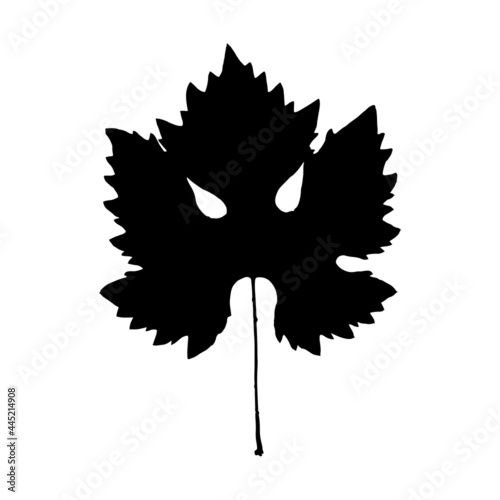 The imprint of a natural branch of grapes. Silhouette of a grape leaf. Botanical vector illustration. 