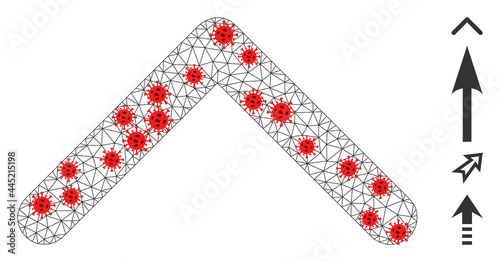 Polygonal direction up with lockdown style. Polygonal wireframe direction up image in low poly style with organized linear items and red virus centers.