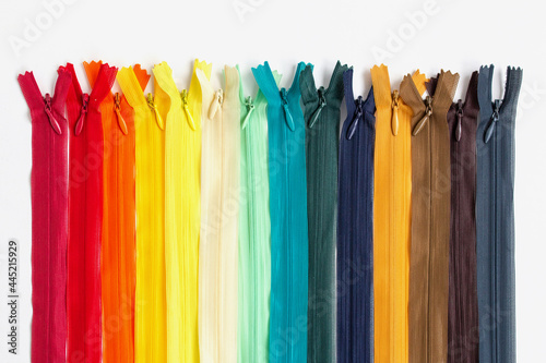 multicolored zippers for sewing  close-up
