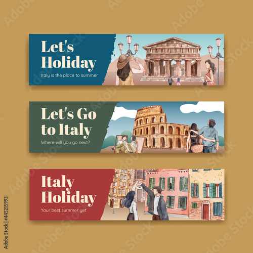 Banner template with Italy summer holiday concept,watercolor style