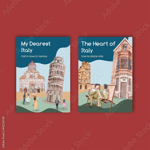 Postcard template with Italy summer holiday concept,watercolor style