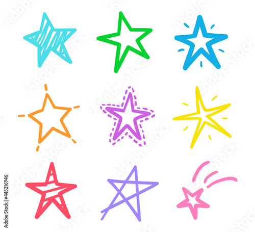 Infographic elements on isolated background. Different outlined stars on white. Freehand art