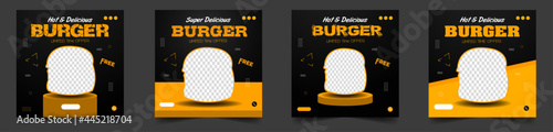 burger social media post banner design template. burger social banner, burger banner design, Fast food social media template for restaurant. burger social media banner with yellow and black color.