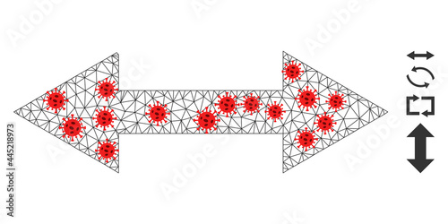Mesh horizontal flip in lockdown style. Mesh carcass horizontal flip image in lowpoly style with organized lines and red coronavirus items.