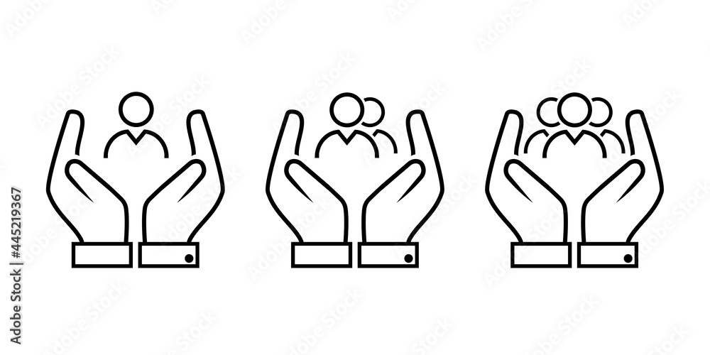 Set of hands holding avata profile icon. Employee, businessman and family protection. Illustration vector Set of hands holding avata profile icon. Employee, businessman and family protection. Illustration vector