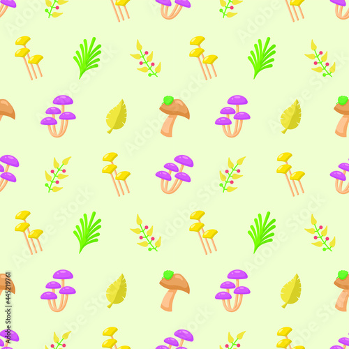 Seamless Pattern Abstract Elements Mushrooms Leaves Leaf Forest Vector Design Style Background Illustration Texture For Prints Textiles  Clothing  Gift Wrap  Wallpaper  Pastel