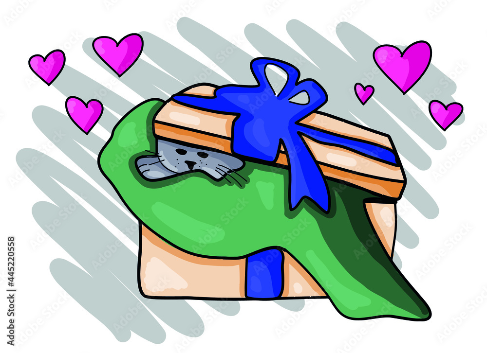 Vector cat gift cute illustration for children Vector cat gift cute illustration for children