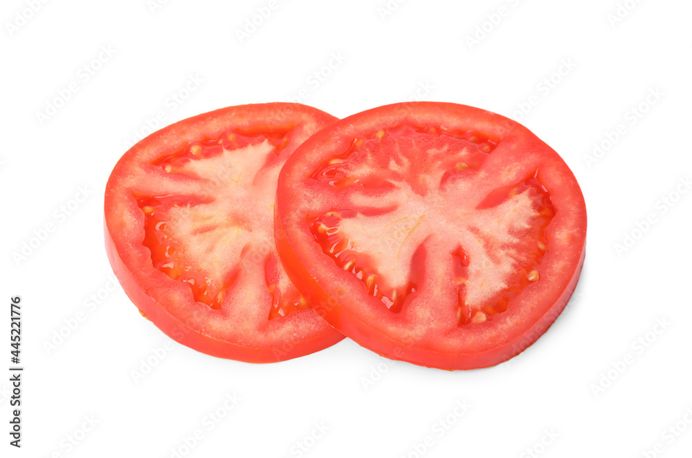 Slices of ripe tomato isolated on white Slices of ripe tomato isolated on white