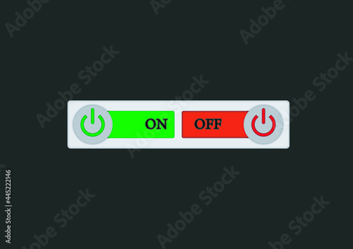 On Off Push style power buttons, The Off buttons are enclosed in red, The On buttons are enclosed in green with white background.