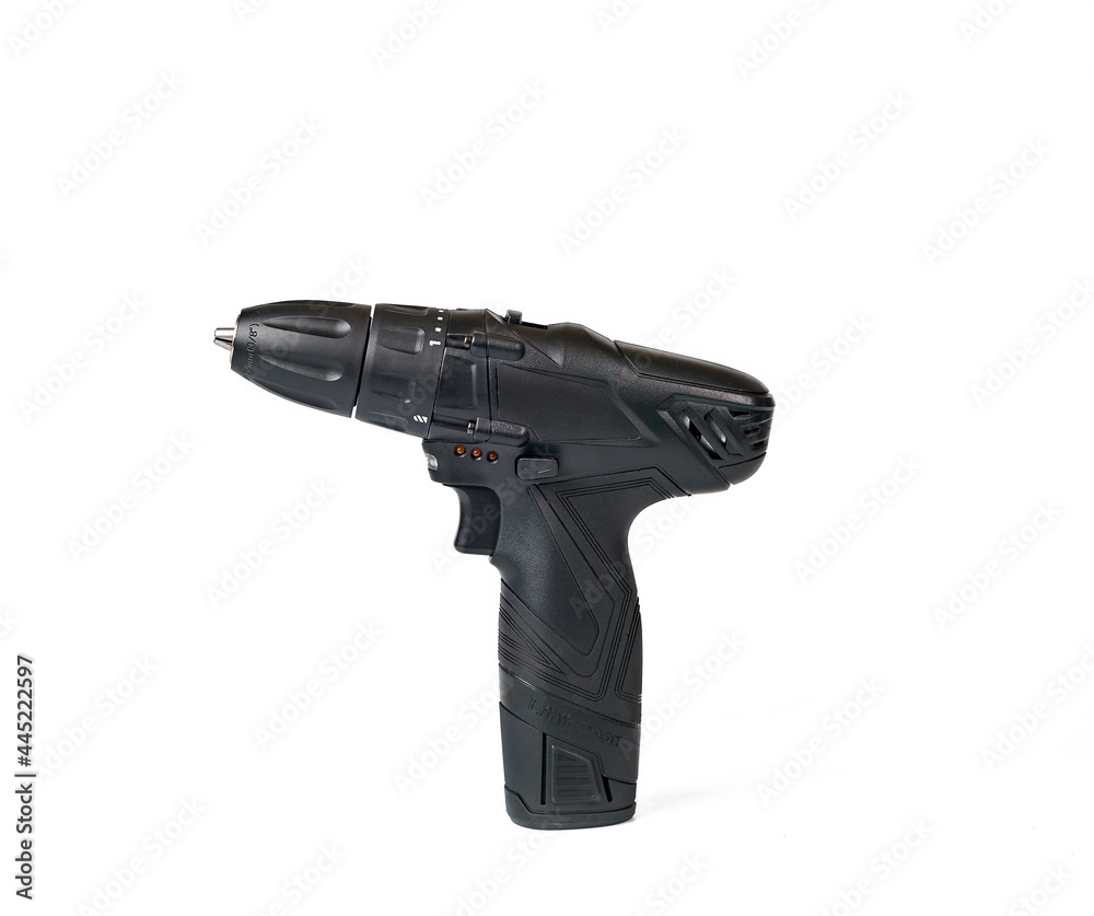black cordless screwdriver isolate, white background black cordless screwdriver isolate, white background