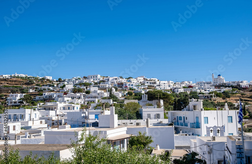 Greece. Sifnos island, Artemonas town. Traditional architecture, blue sky background.