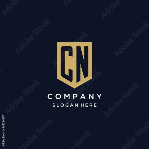 CN monogram initials logo design with shield icon