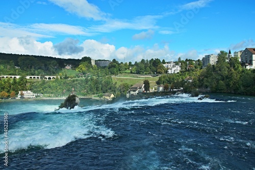Switzerland-a view of the Rhine Falls and the town Neuhausen