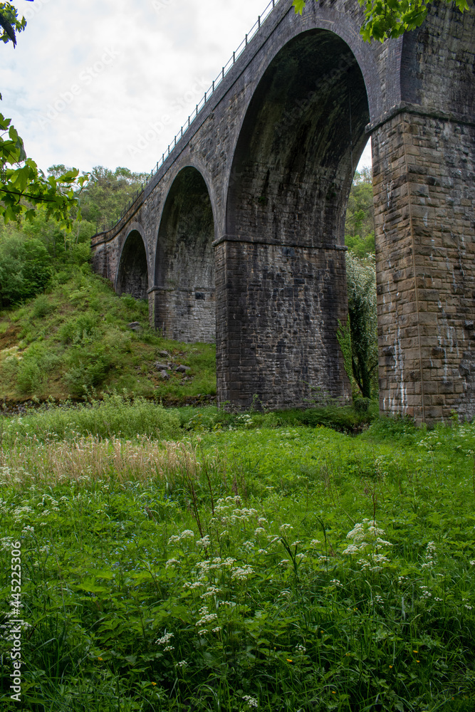 Monsal Viaduct in Derbyshire's Peak District. A disused former railway bridge that now forms part of the Monsal Dale walkingcycle route
