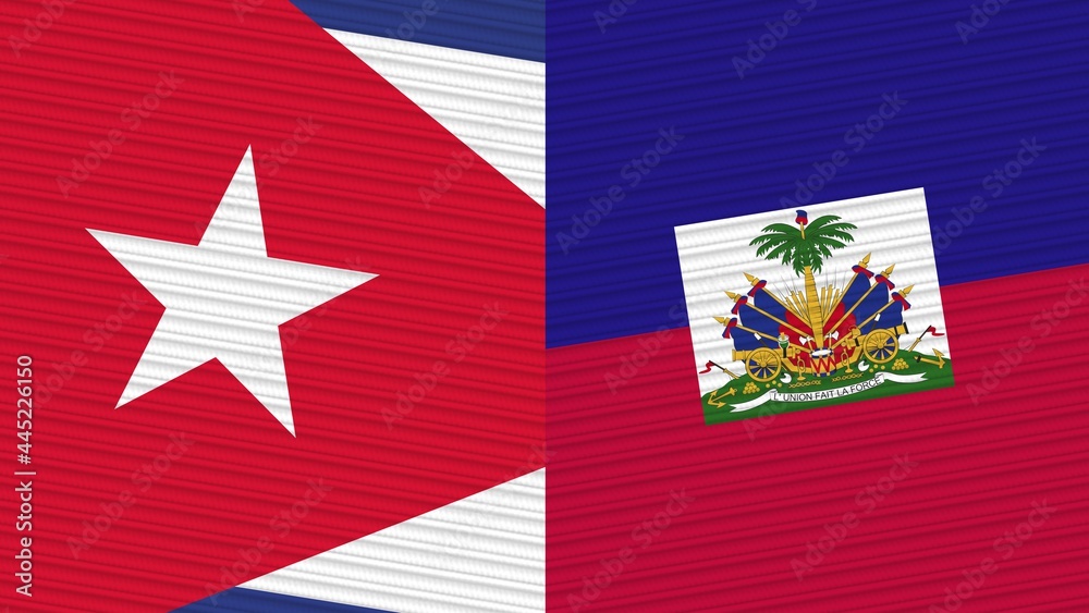 Haiti and Cuba Two Half Flags Together Fabric Texture Illustration Haiti and Cuba Two Half Flags Together Fabric Texture Illustration