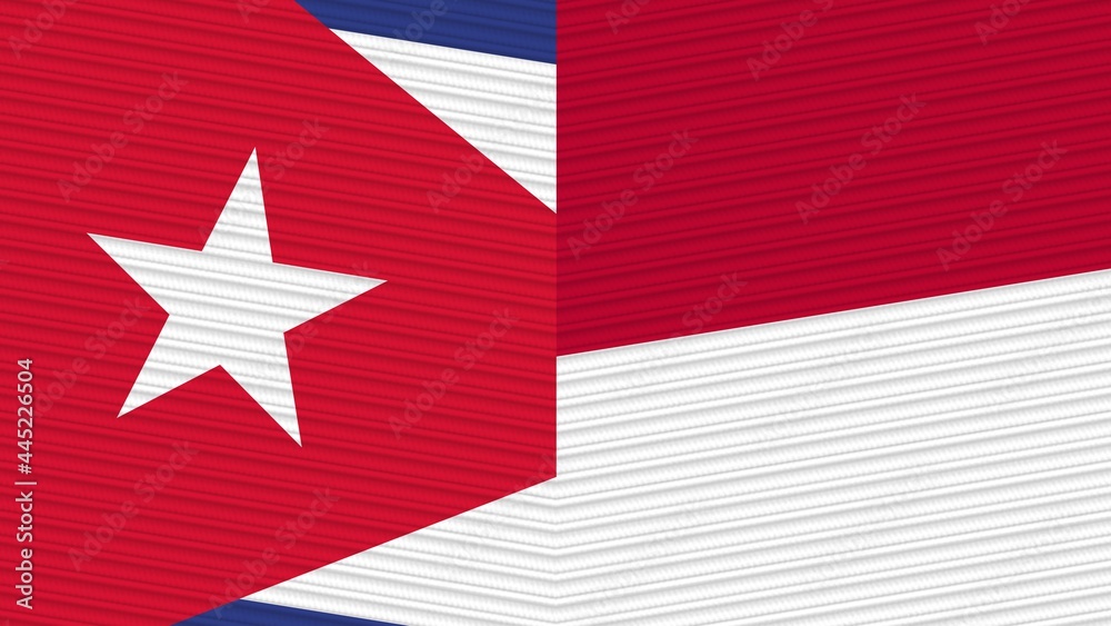 Indonesia and Cuba Two Half Flags Together Fabric Texture Illustration Indonesia and Cuba Two Half Flags Together Fabric Texture Illustration