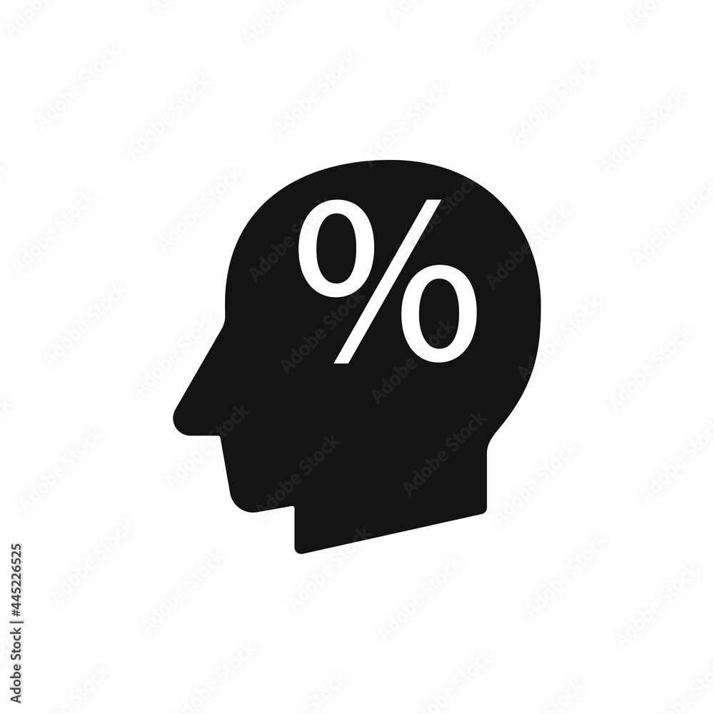 Human head with percent sign silhouette black vector illustration Human head with percent sign silhouette black vector illustration