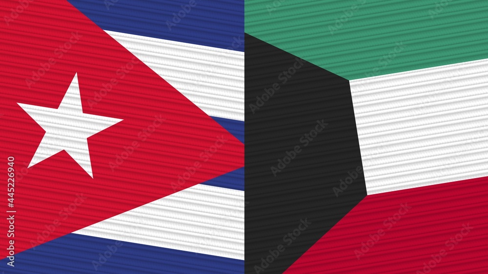 Kuwait and Cuba Two Half Flags Together Fabric Texture Illustration Kuwait and Cuba Two Half Flags Together Fabric Texture Illustration