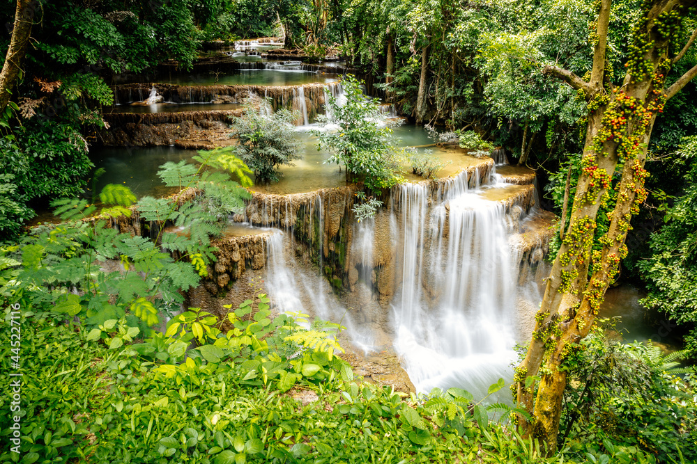 Khuean Srinagarindra National Park, Huay Mae Khamin Waterfalls, in Kanchanaburi, Thailand Khuean Srinagarindra National Park, Huay Mae Khamin Waterfalls, in Kanchanaburi, Thailand