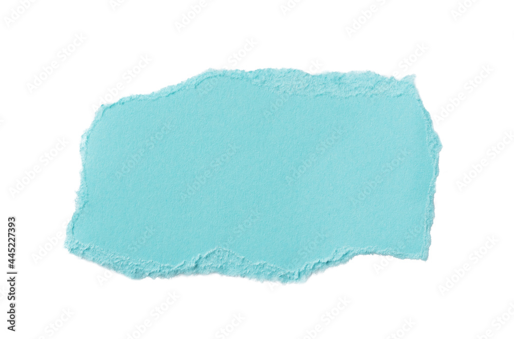 Blue color paper craft stick on white background. Blank Piece of ripped paper isolated on white background.