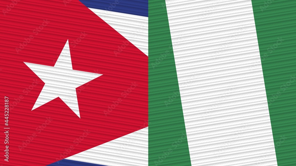 Nigeria and Cuba Two Half Flags Together Fabric Texture Illustration Nigeria and Cuba Two Half Flags Together Fabric Texture Illustration