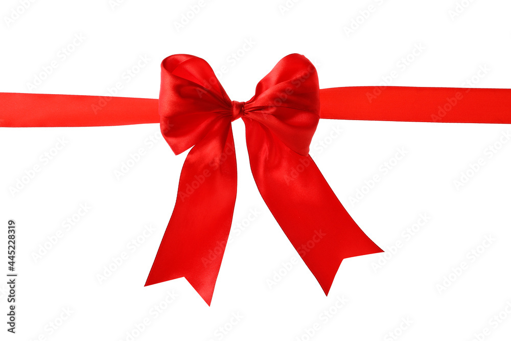 Red ribbon with bow on white background. Festive decoration Red ribbon with bow on white background. Festive decoration