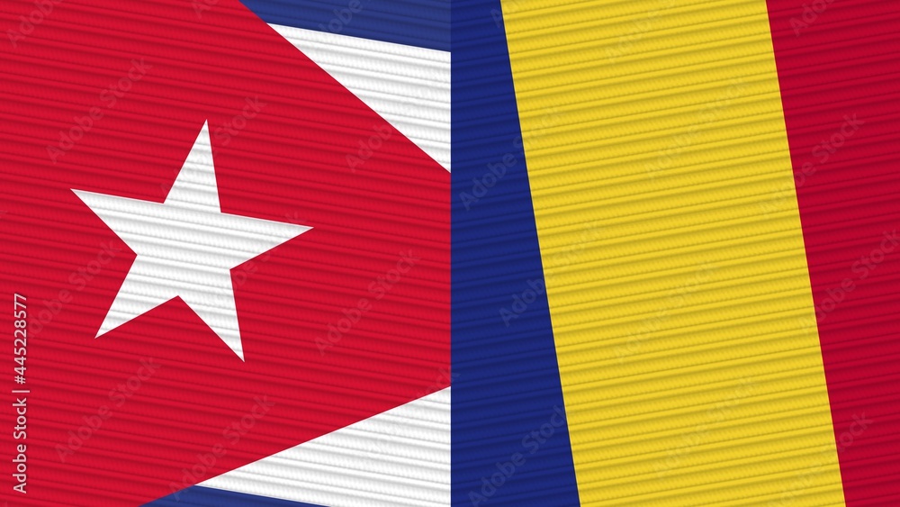Romania and Cuba Two Half Flags Together Fabric Texture Illustration Romania and Cuba Two Half Flags Together Fabric Texture Illustration