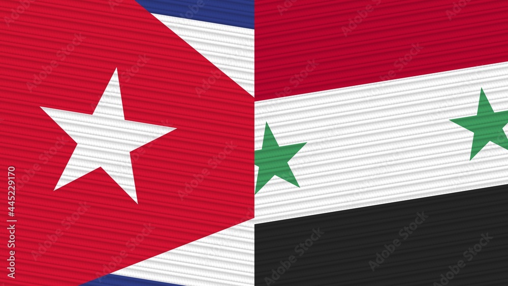 Syria and Cuba Two Half Flags Together Fabric Texture Illustration Syria and Cuba Two Half Flags Together Fabric Texture Illustration