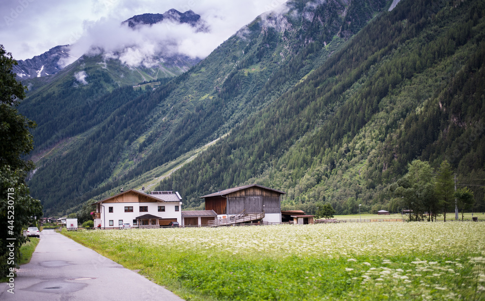 Austrian Alps. Mountain landscape. Austrian village life in South Tyrol.