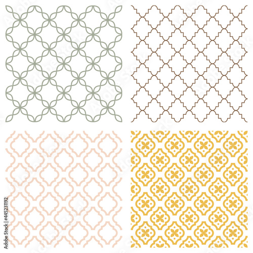 Monochrome geometric seamless patterns. Retro tileable backgrounds line grids. Vintage style classic textures for wallpaper and fabric print designs