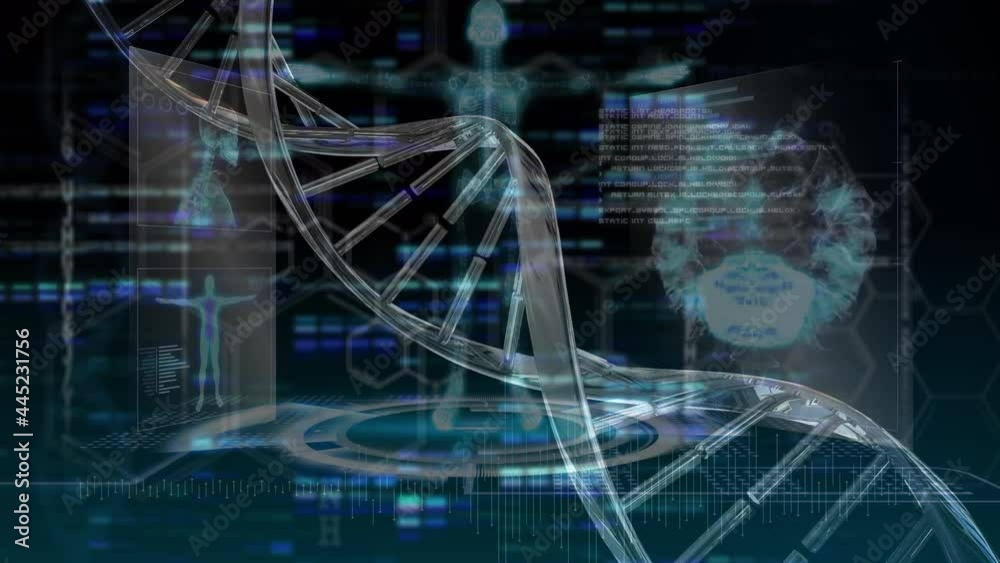 Animation of human brain, dna strand spinning and data processing Animation of human brain, dna strand spinning and data processing