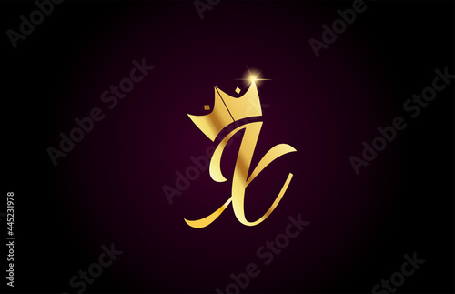 X alphabet letter icon design with king crown template