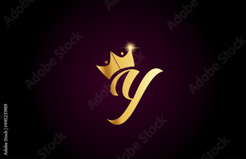 Y alphabet letter icon design with king crown template