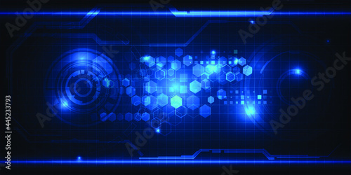 Vector illustration of Digital cyber space with hi tech element arcitectural abstract blue technology.Futuristic and hi tech concept. photo