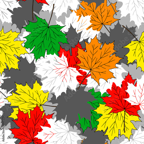 Vector Illustration Hand drown of colored maple tree leaves. Seamless pattern