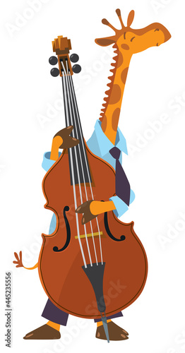Girafe play double bass. Jazz band with animals.