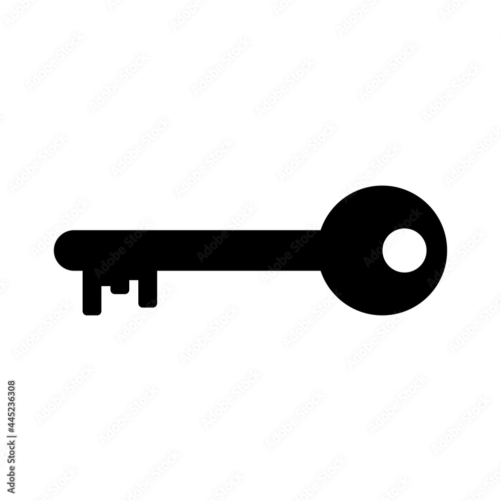 Key icon. Black silhouette. Horizontal side view. Vector simple flat graphic illustration. The isolated object on a white background. Isolate.