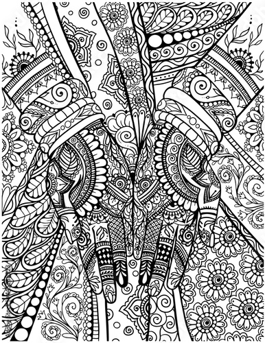 Mehndi hands detailed adult coloring book page, Indian design coloring pages