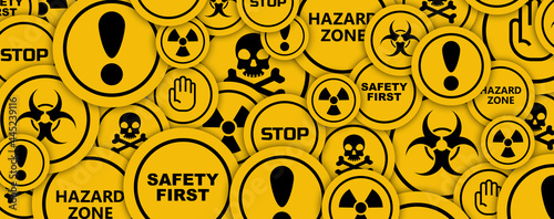 warning signs on yellow background