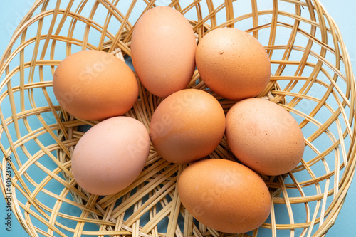 Group eggs in a rattan basket