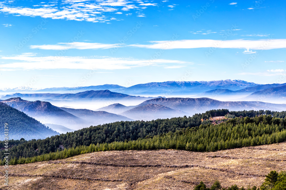 south of Turkey; fog, larch forests, clouds and valleys...