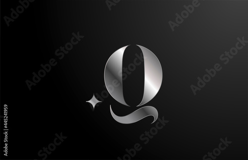 Q alphabet letter icon design with star template and grey color