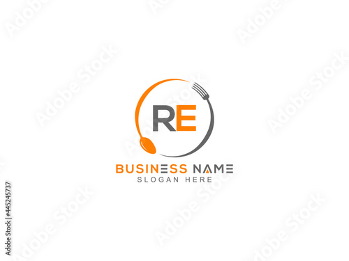 Letter RE Logo, restaurants re logo icon with line style knife vector for modern kitchen health and food company or business