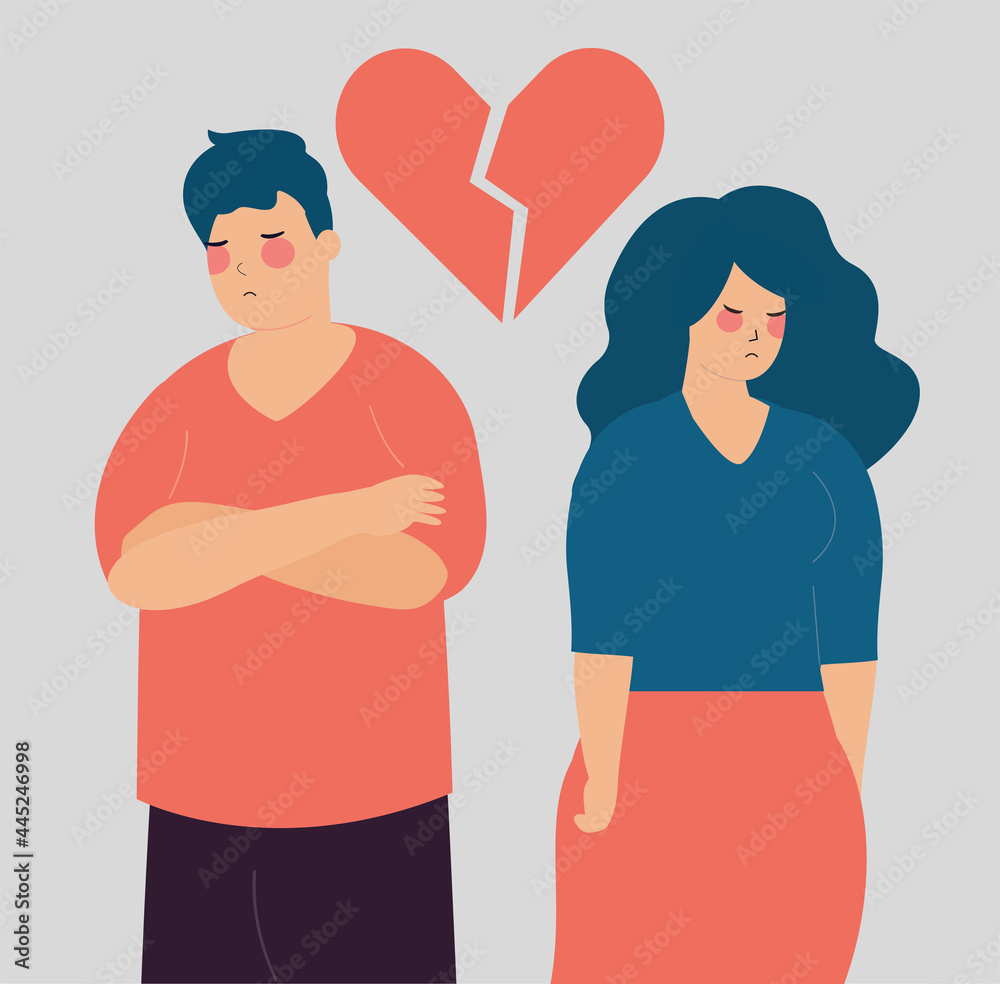 Couple quarrel, argue, fight. Family life between husband and wife. heartbroken sad young man and woman wants a divorce. Love, marriage breakup, relationships, separation concept. Vector illustration. Couple quarrel, argue, fight. Family life between husband and wife. heartbroken sad young man and woman wants a divorce. Love, marriage breakup, relationships, separation concept. Vector illustration.