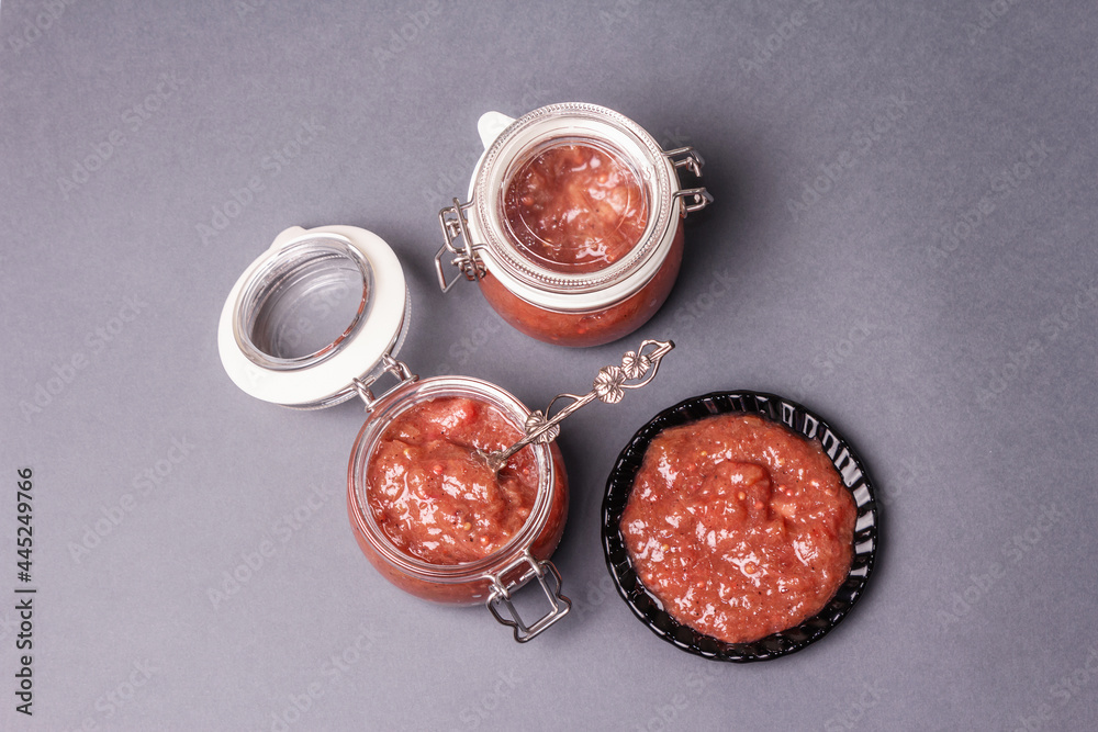 Chutney from rhubarb. Delicious food, traditional seasonal sauce Chutney from rhubarb. Delicious food, traditional seasonal sauce