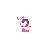 Number 2 with mermaid tail icon logo design template