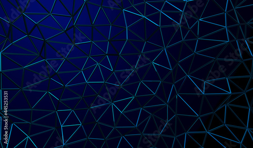 Abstract composition of low-poly blue triangles. 3d rendering.